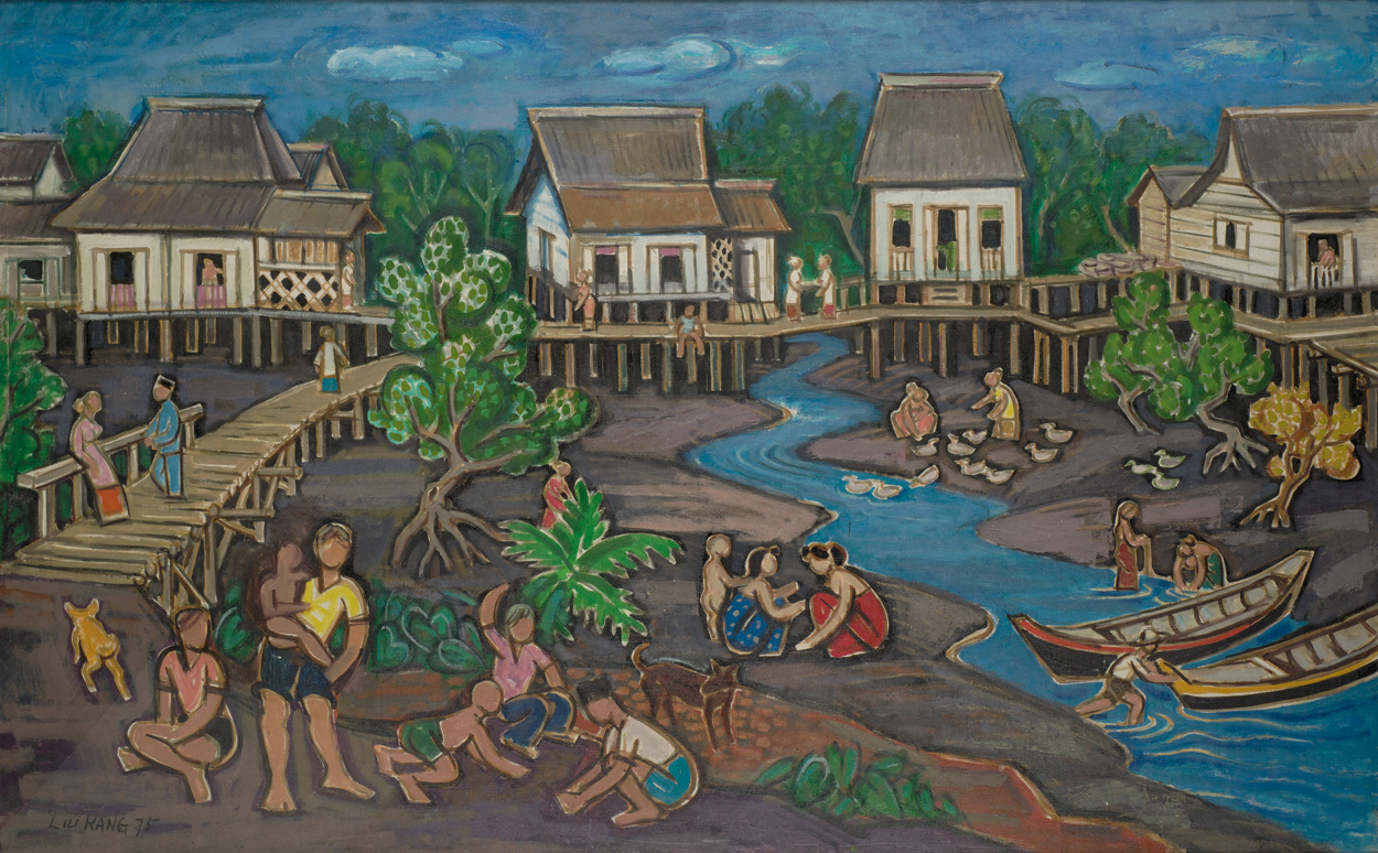 Artist Liu Kang’s 1975 Life by the River, an oil on canvas, featured in National Gallery Singapore