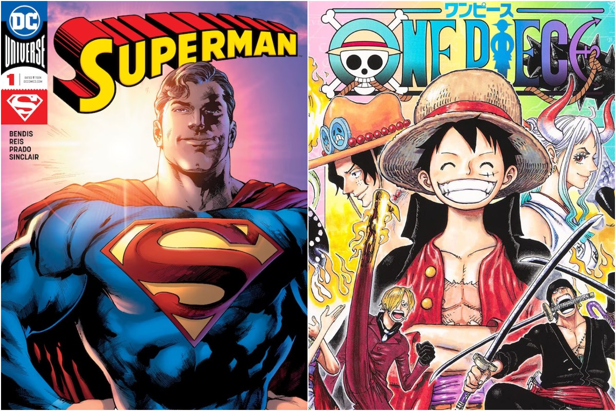 Collage of Superman and One Piece comic books