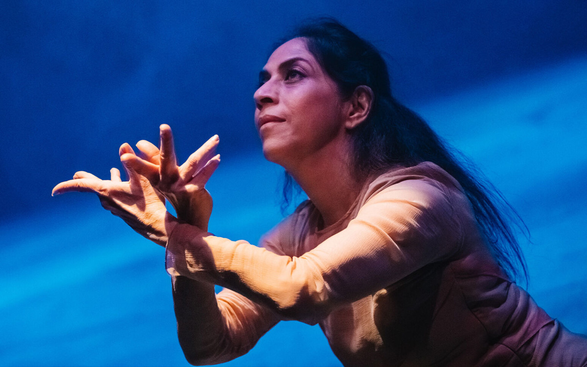 Close up of Aditi Mangaldas performing onstage