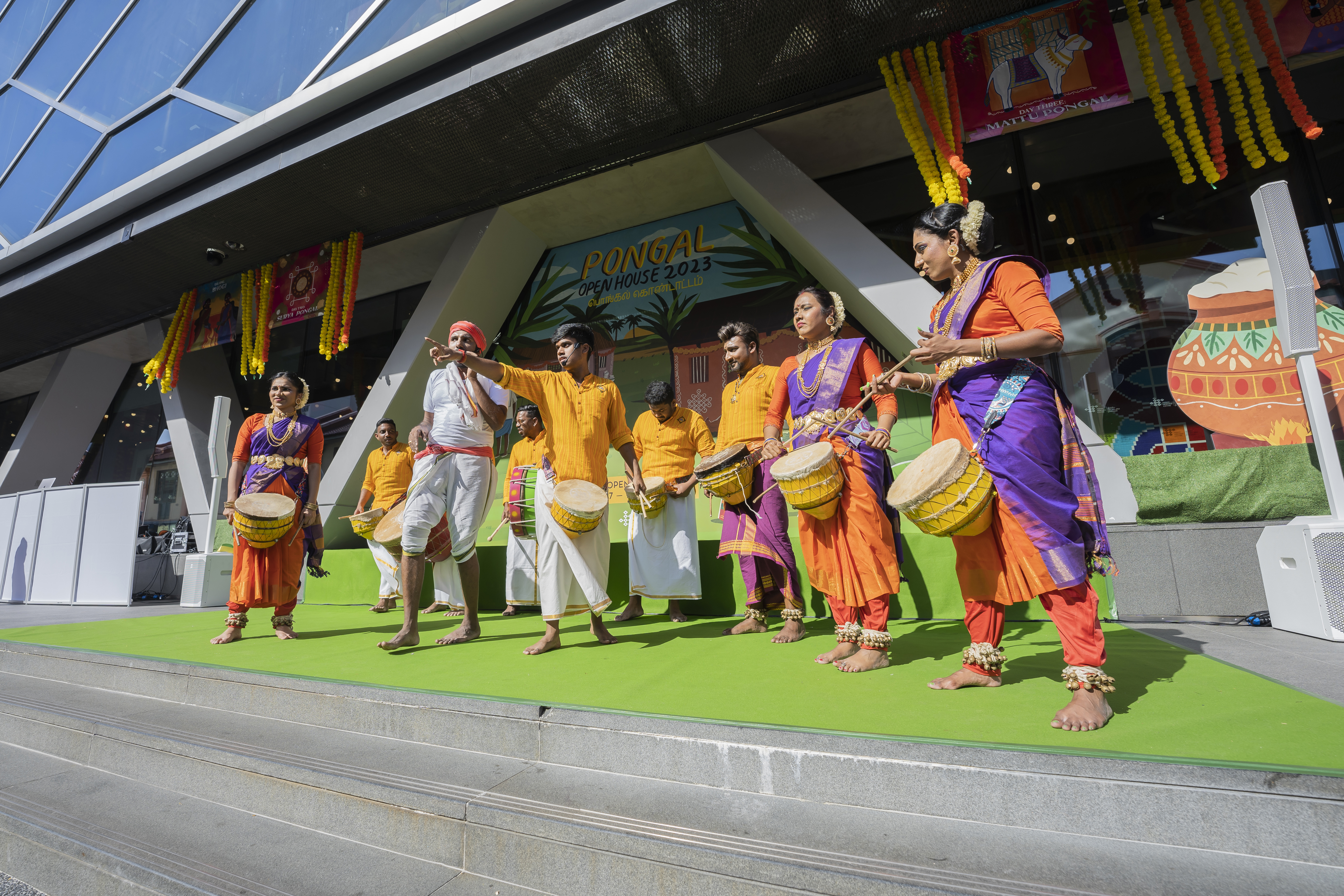 Troupe of dancers and performers at the Pongal Open House 2023, Indian Heritage Centre