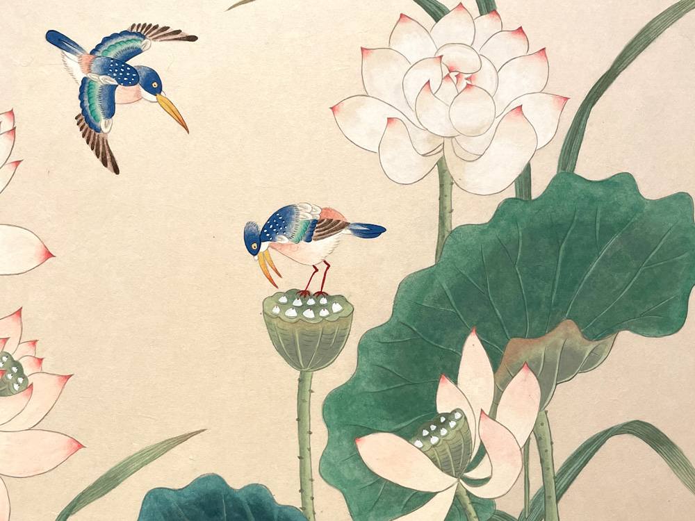 Visual of a Minhwa artwork depicting birds and water lilies