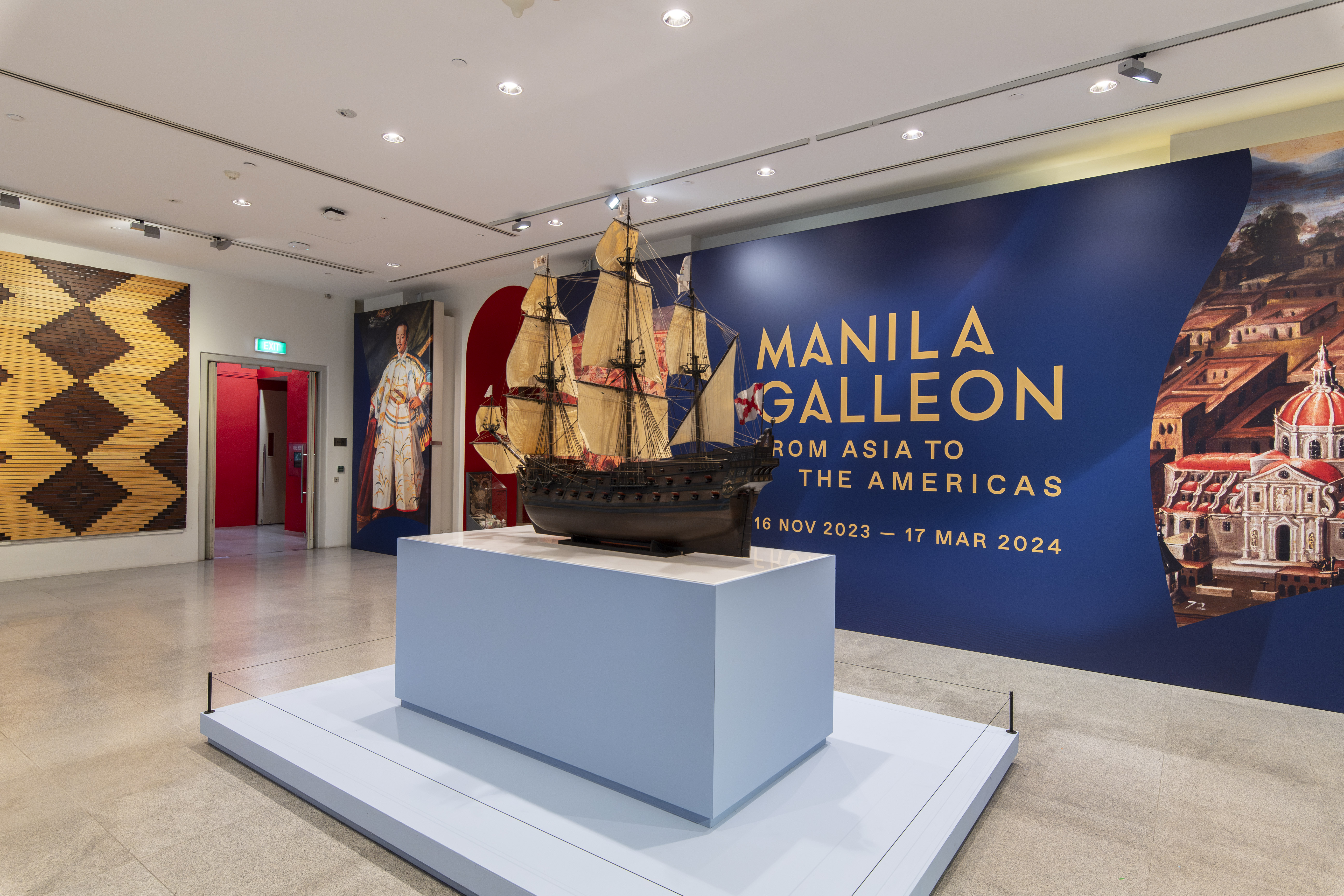 Wide shot of an exhibition piece in Manila Galleon: From Asia to the Americas