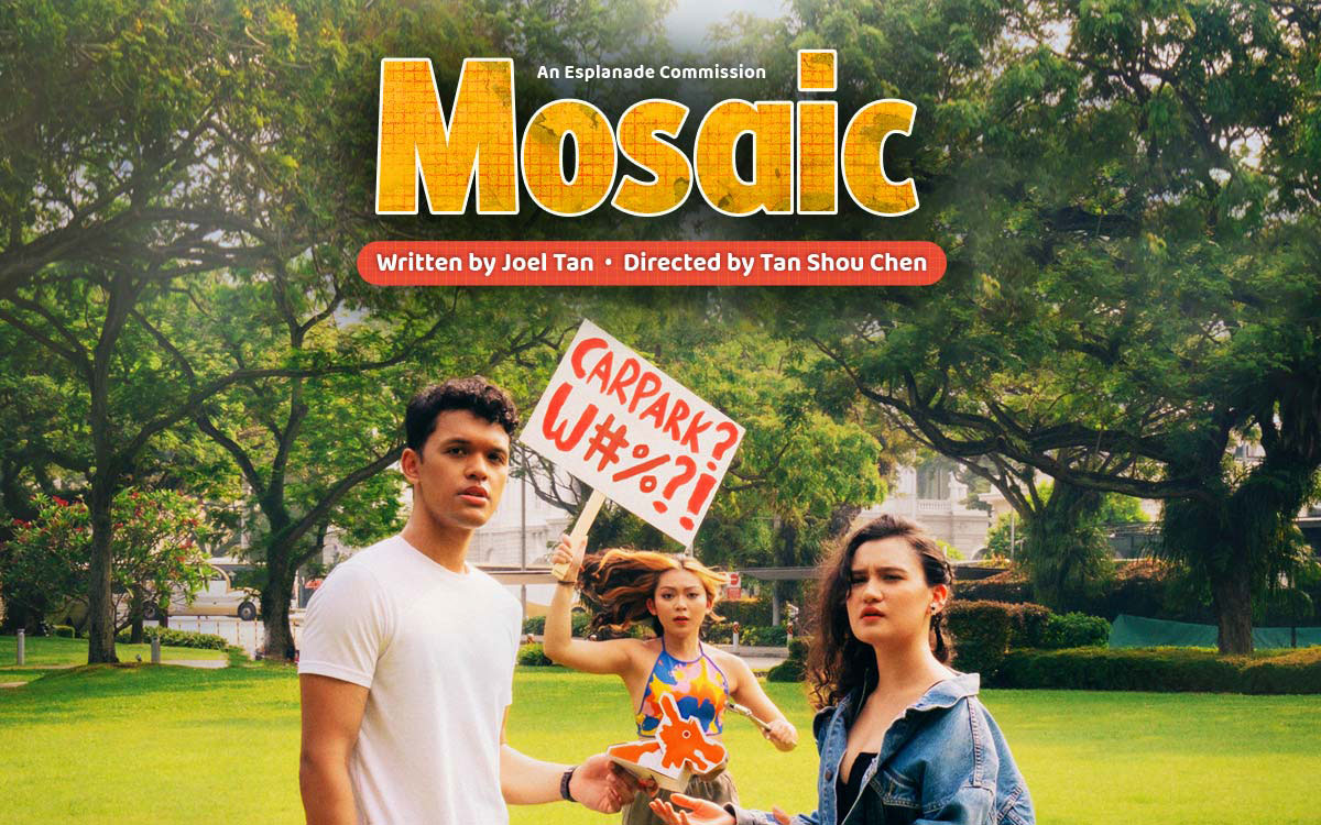 Mid shot of Coco Wang Ling, Irsyad Dawood and Rebecca Ashley Dass, the cast members of Mosaic 