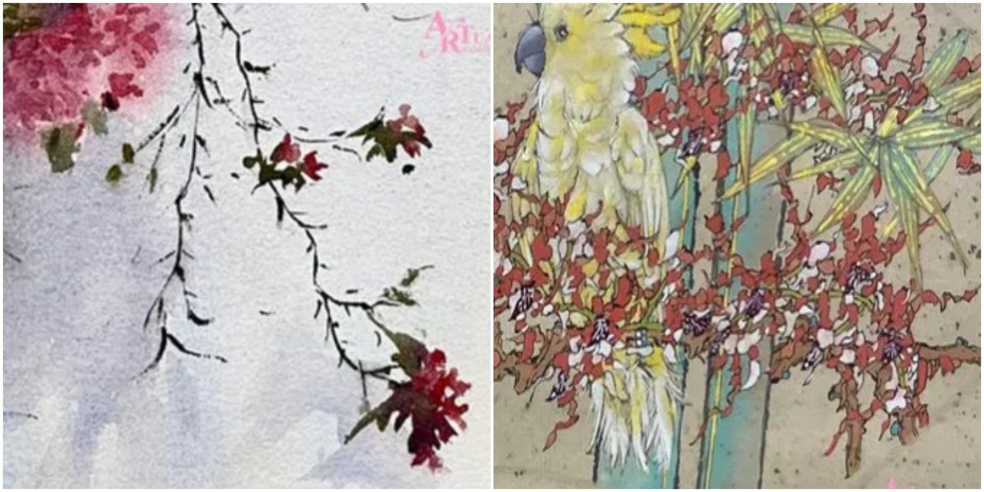 Collage of two nature-inspired paintings