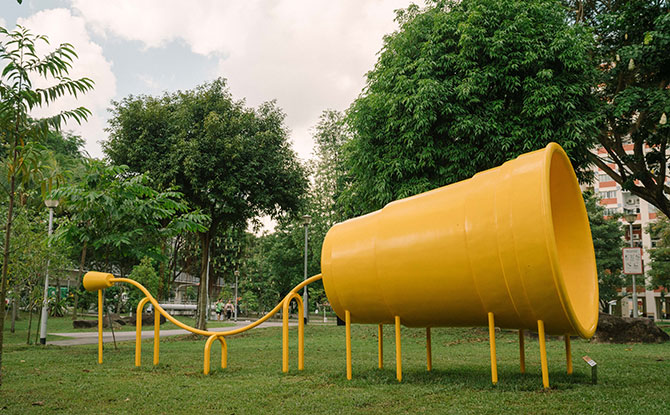 Wide shot Can You Hear Me? public art installation