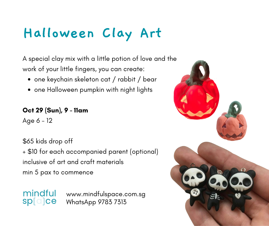 Visual with event details of Mindful Space: Halloween Clay Art
